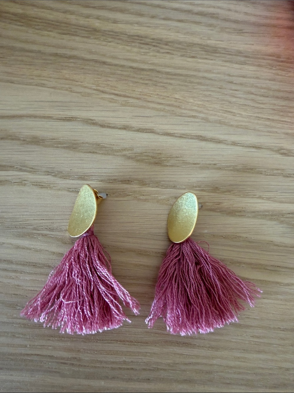 Madewell Gold Oval Pink Tassel Earrings